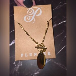 Plunder Gold Link Necklace with Oval Toggle Pendant